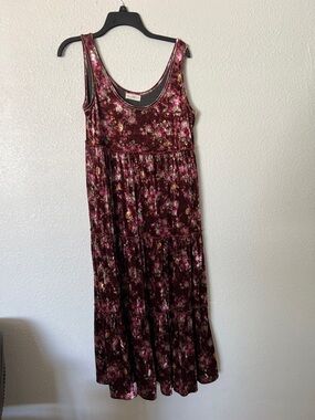 NATURAL LIFE Burgundy Floral Velvet Maxi Dress with Pink Accents